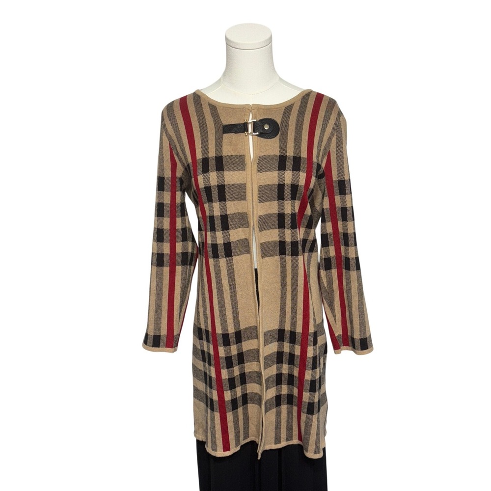 Kasper Plaid Cardigan Duster Open Front Long Sleeve Career Casual M Fall Classic